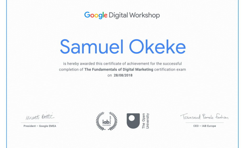 google certificate for digital workshop European.1 1