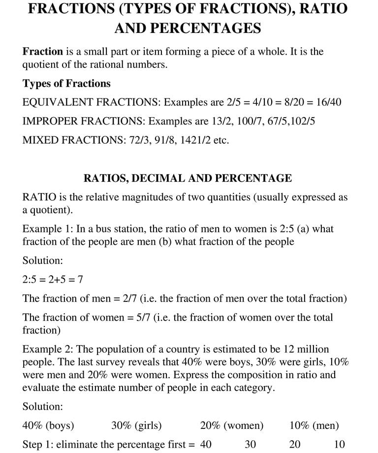 FRACTIONS (TYPES OF FRACTIONS), RATIO AND PERCENTAGES_1